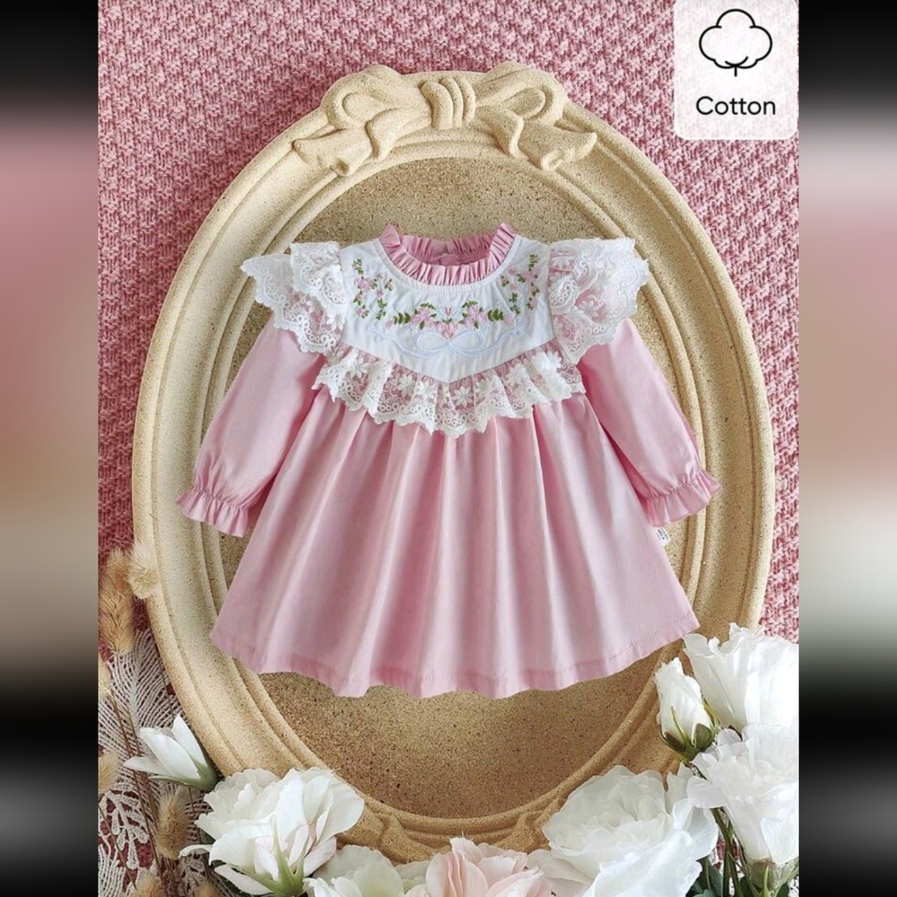 SHEIN Pink Ruffle Lace Kids Dress - Picture 6 of 9
